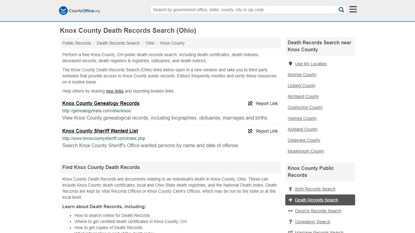 Death Records Search - Knox County, OH (Death Certificates ...