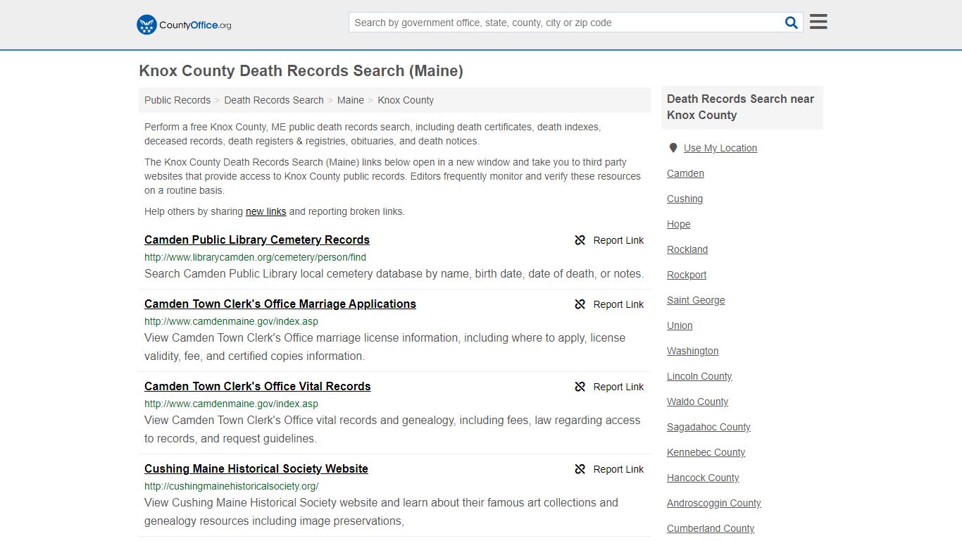 Death Records Search - Knox County, ME (Death Certificates ...