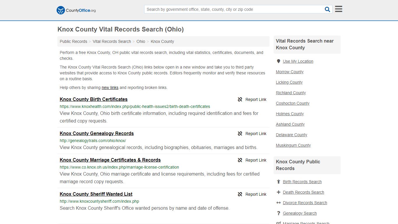 Vital Records Search - Knox County, OH (Birth, Death ...